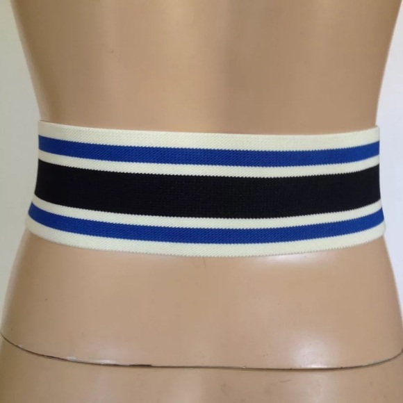 BCBG WAIST BELT CORSET BLUE STRIPED BLACK - Picture 6 of 6